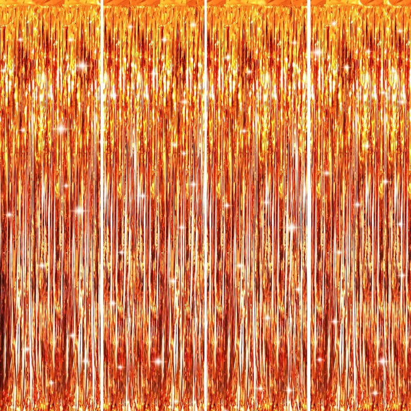 GOER 3.2 ft x 8.2 ft Metallic Tinsel Foil Fringe Curtains Party Photo Backdrop Party Streamers for Birthday,Graduation,New Year Eve Decorations Wedding Decor (4 Packs,Orange) - Image 1